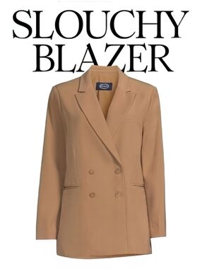 Scoop Slouchy Double Breasted Fully Lined Blazer Tan